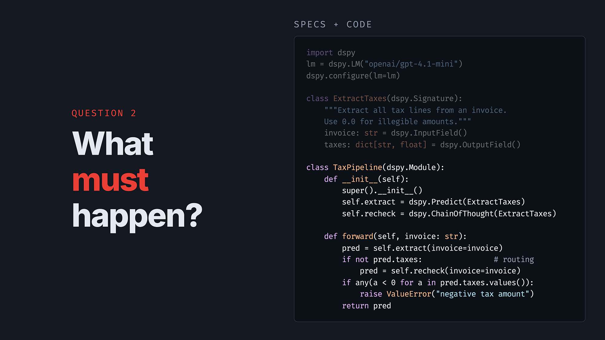 Slide: what must happen is enforced with deterministic code