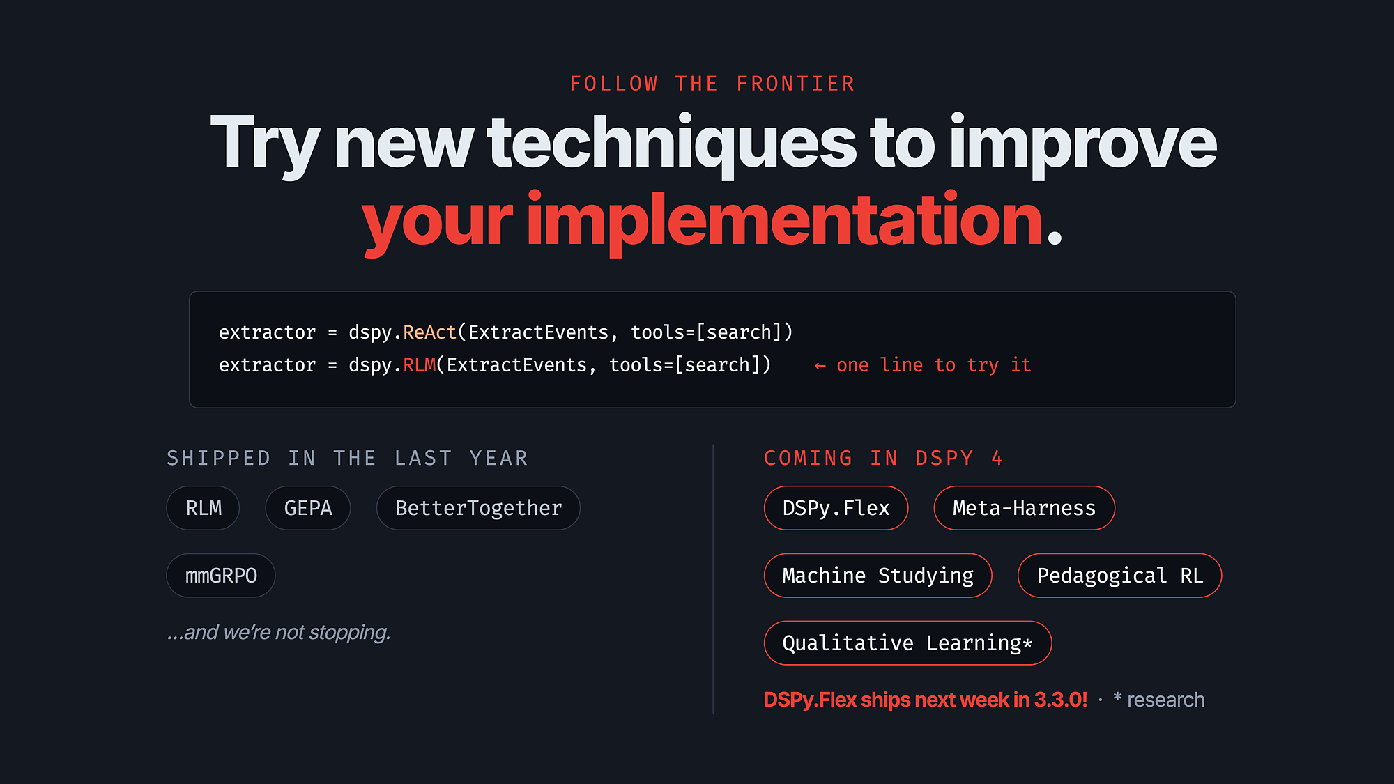 Slide: clean task boundaries let you quickly try new techniques